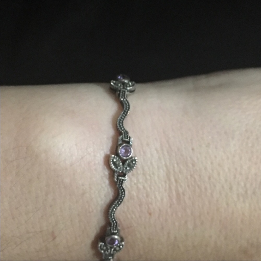925 silver,purple amethyst and diamonds bracelet - Picture 4 of 9